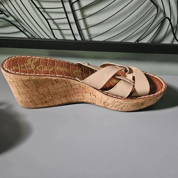 Sam Edelman |  Raynere Patent Cork Wedge Nude Slip On Sandals - Picture 8 of 16